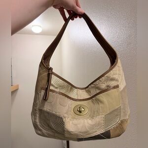 Coach Patchwork XL Ergo Hobo Shoulder Bag in Tan and Gold Y2K